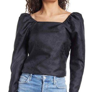 Rachel Parcell Womens Small Black Jacquard Long Puff Sleeve Satin Top